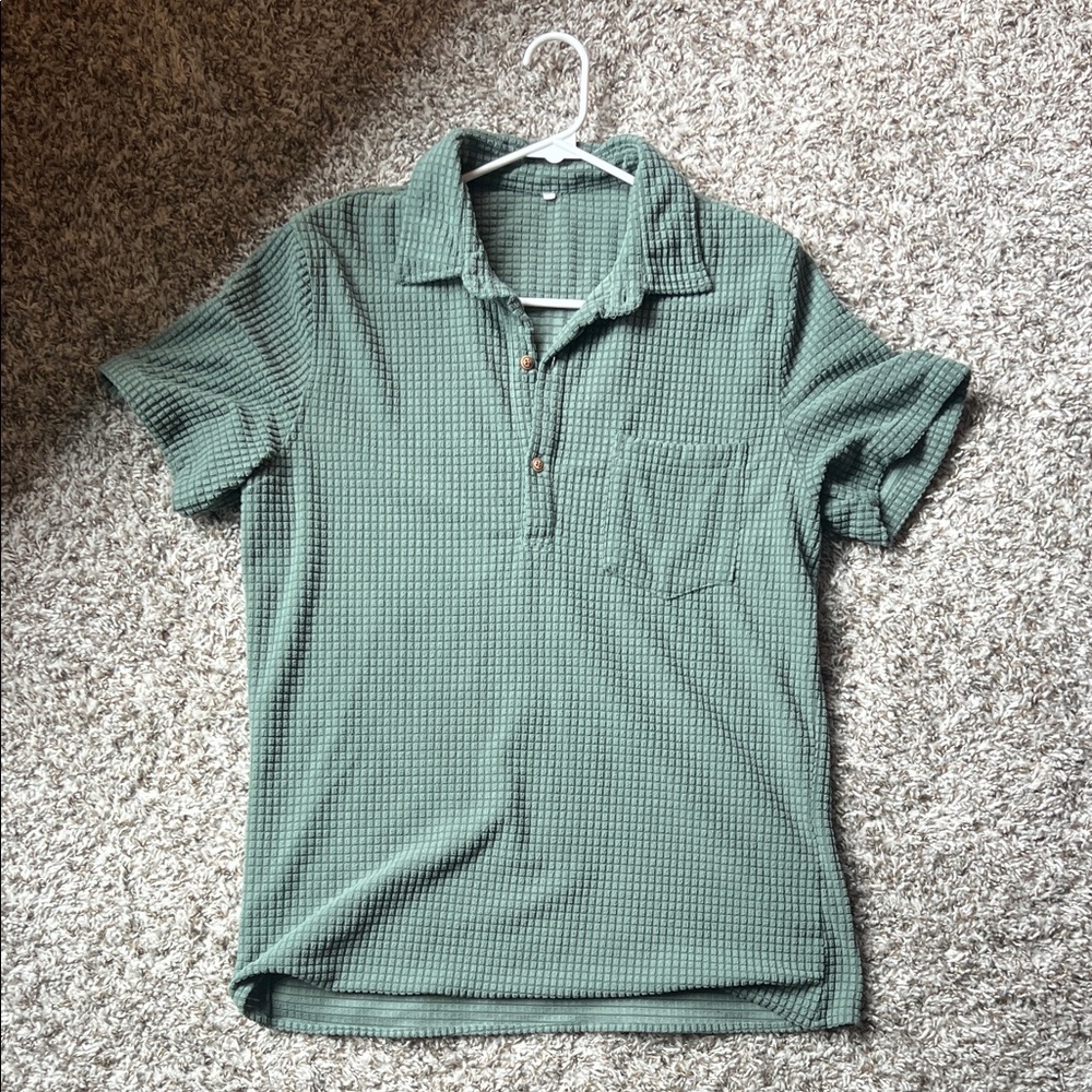 SHEIN Men's Olive Textured Polo Shirt